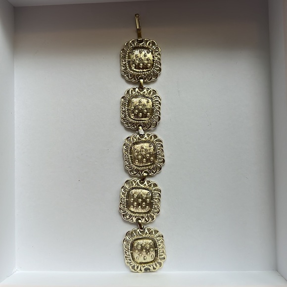 Vintage Brown Moonglow Lucite Bracelet Reversible Swivel Links Gold Tone Panel - Picture 7 of 9